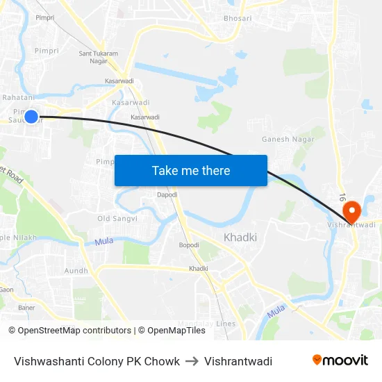 Vishwashanti Colony PK Chowk to Vishrantwadi map