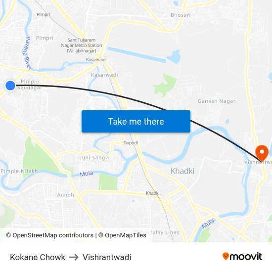 Kokane Chowk to Vishrantwadi map