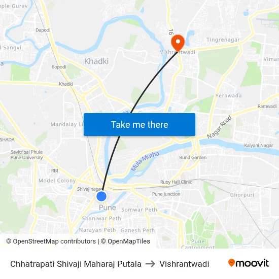 Chhatrapati Shivaji Maharaj Putala to Vishrantwadi map