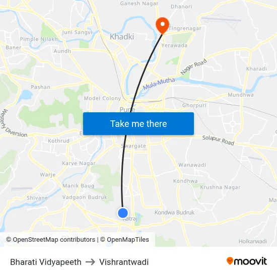 Bharati Vidyapeeth to Vishrantwadi map