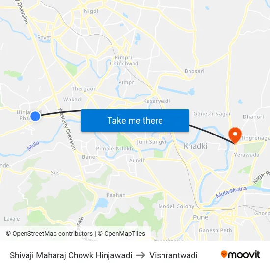 Shivaji Maharaj Chowk Hinjawadi to Vishrantwadi map