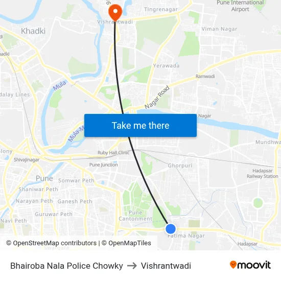 Bhairoba Nala Police Chowky to Vishrantwadi map
