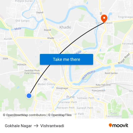 Gokhale Nagar to Vishrantwadi map