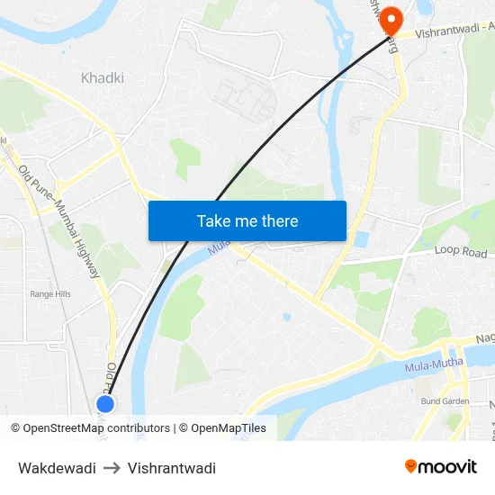 Wakdewadi to Vishrantwadi map