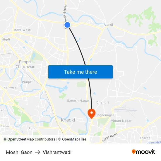 Moshi Gaon to Vishrantwadi map