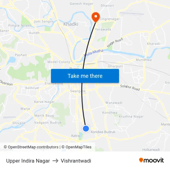 Upper Indira Nagar to Vishrantwadi map