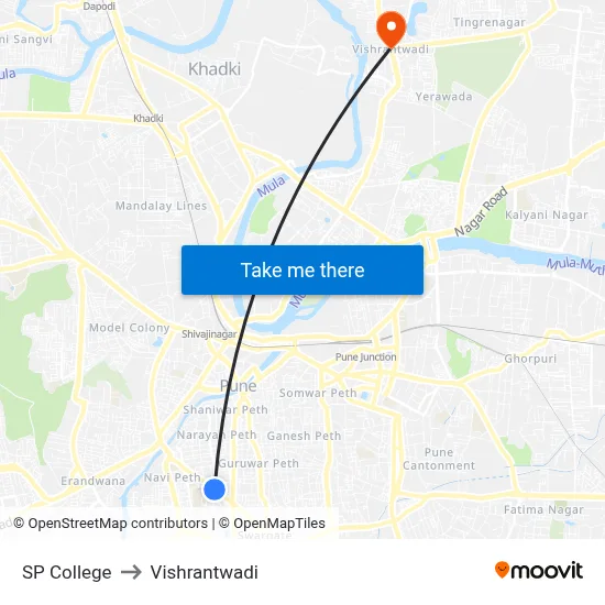SP College to Vishrantwadi map