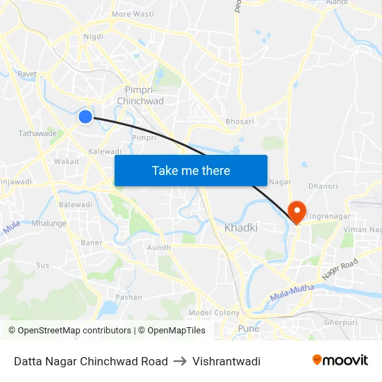 Datta Nagar Chinchwad Road to Vishrantwadi map