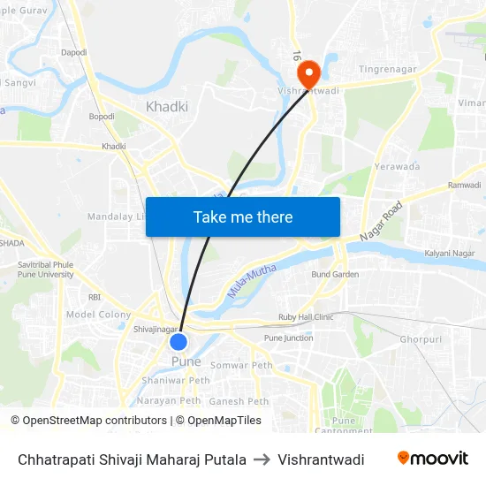 Chhatrapati Shivaji Maharaj Putala to Vishrantwadi map