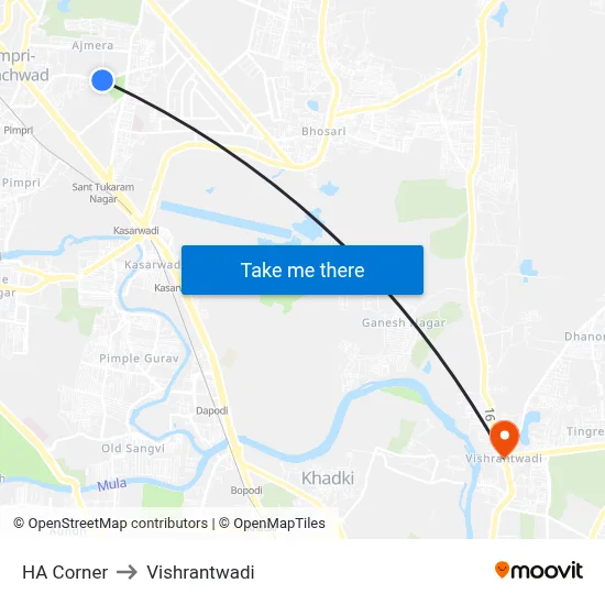 HA Corner to Vishrantwadi map