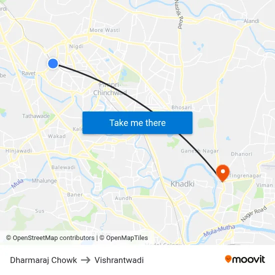 Dharmaraj Chowk to Vishrantwadi map