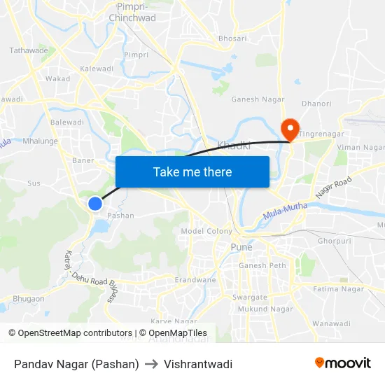 Pandav Nagar (Pashan) to Vishrantwadi map