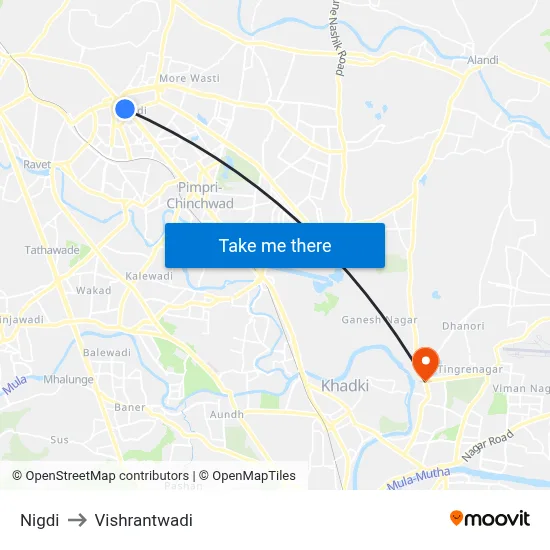 Nigdi to Vishrantwadi map