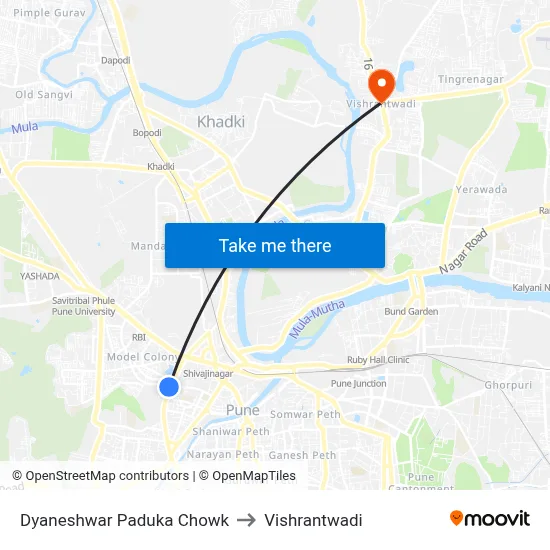 Dyaneshwar Paduka Chowk to Vishrantwadi map