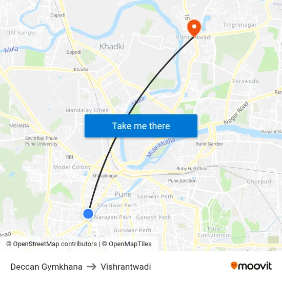 Deccan Gymkhana to Vishrantwadi map
