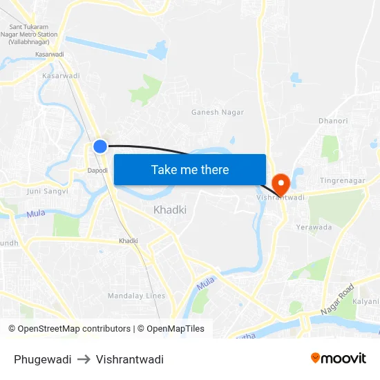 Phugewadi to Vishrantwadi map