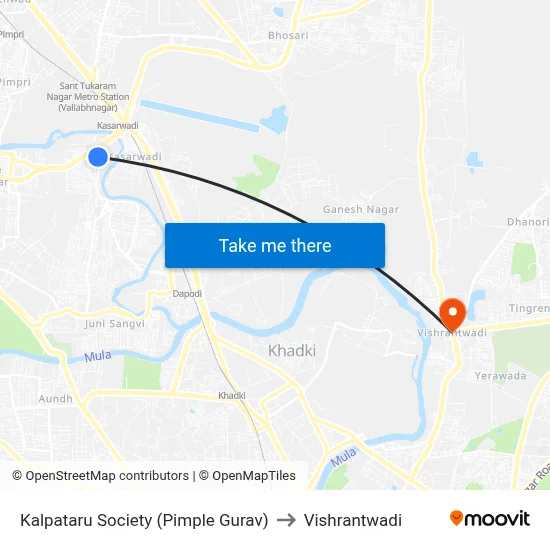 Kalpataru Society (Pimple Gurav) to Vishrantwadi map
