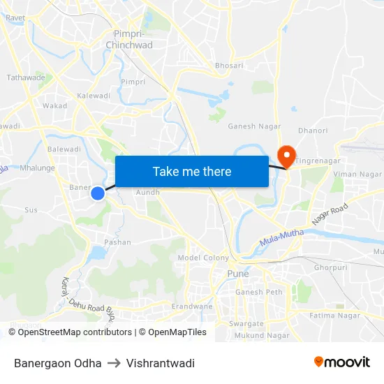 Banergaon Odha to Vishrantwadi map