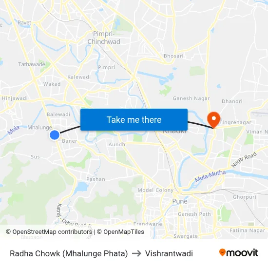 Radha Chowk (Mhalunge Phata) to Vishrantwadi map