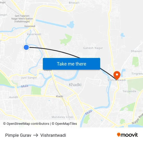 Pimple Gurav to Vishrantwadi map