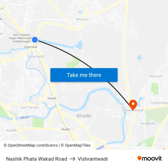 Nashik Phata Wakad Road to Vishrantwadi map