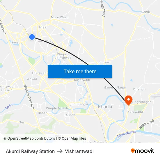 Akurdi Railway Station to Vishrantwadi map