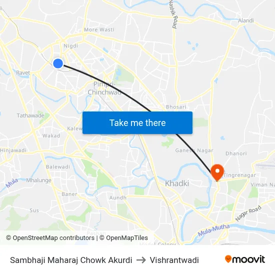 Sambhaji Maharaj Chowk Akurdi to Vishrantwadi map