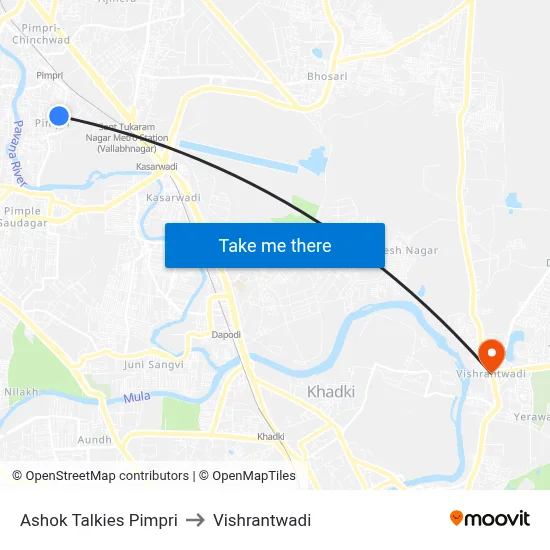 Ashok Talkies Pimpri to Vishrantwadi map