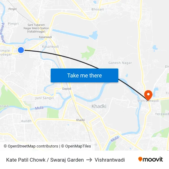 Kate Patil Chowk / Swaraj Garden to Vishrantwadi map