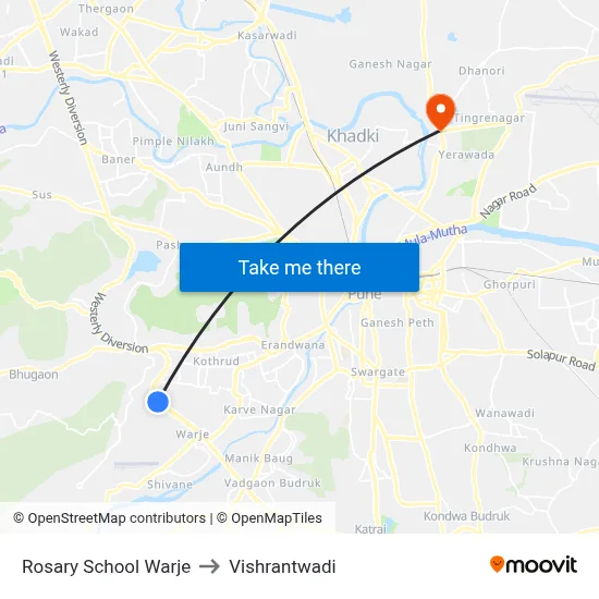 Rosary School Warje to Vishrantwadi map
