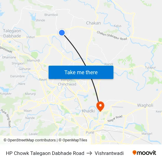 HP Chowk Talegaon Dabhade Road to Vishrantwadi map