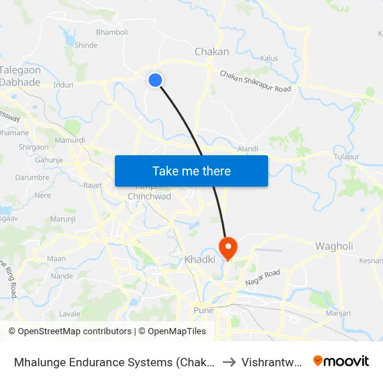 Mhalunge Endurance Systems (Chakan) to Vishrantwadi map