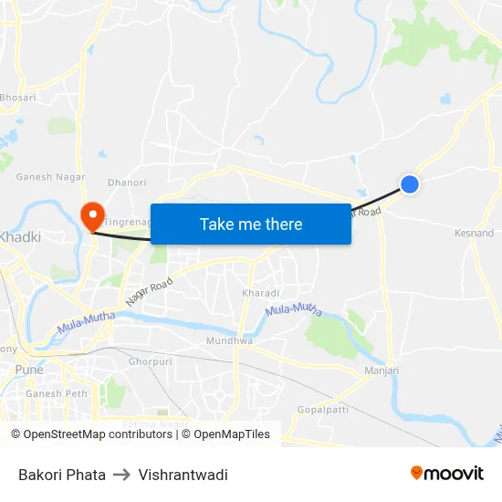 Bakori Phata to Vishrantwadi map