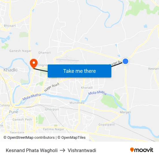 Kesnand Phata Wagholi to Vishrantwadi map