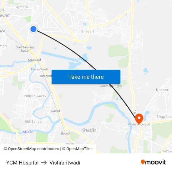 YCM Hospital to Vishrantwadi map