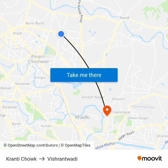 Kranti Chowk to Vishrantwadi map