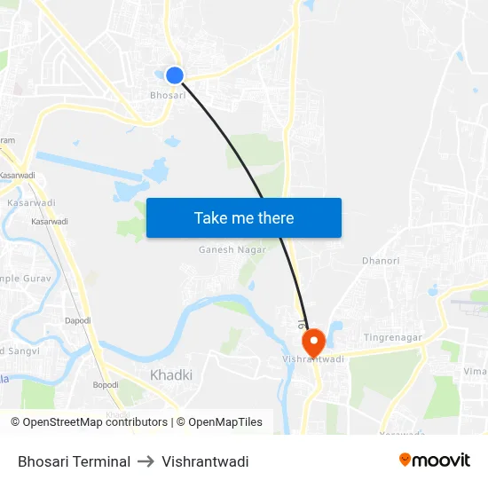 Bhosari Terminal to Vishrantwadi map