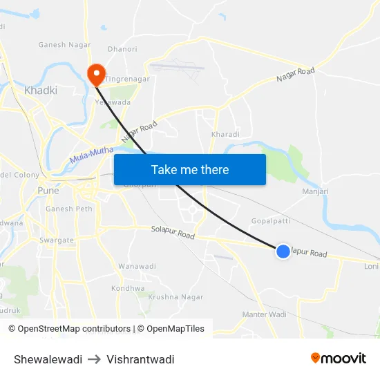 Shewalewadi Depot to Vishrantwadi map
