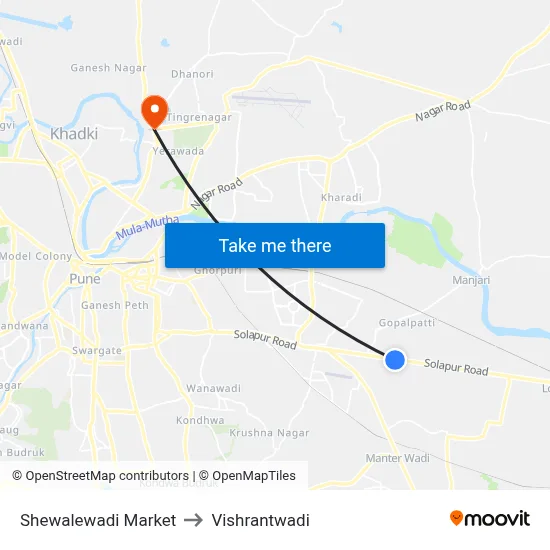 Shewalewadi Market to Vishrantwadi map