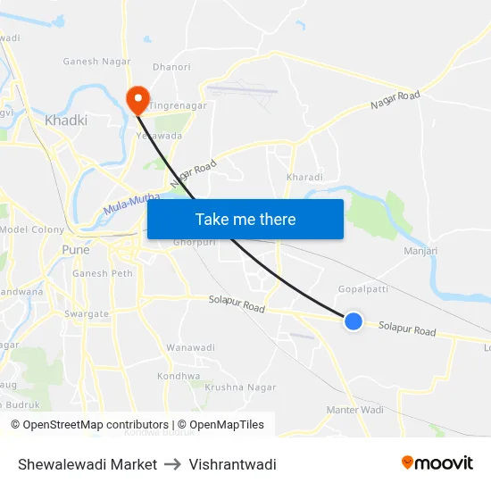 Shewalewadi Market to Vishrantwadi map