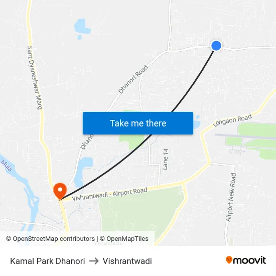Kamal Park Dhanori to Vishrantwadi map