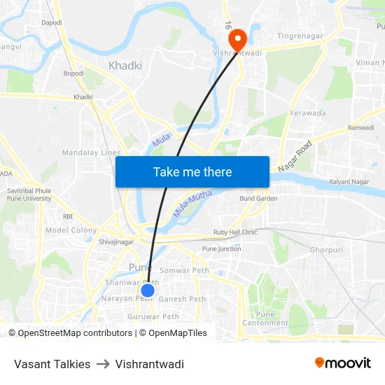 Vasant Talkies to Vishrantwadi map