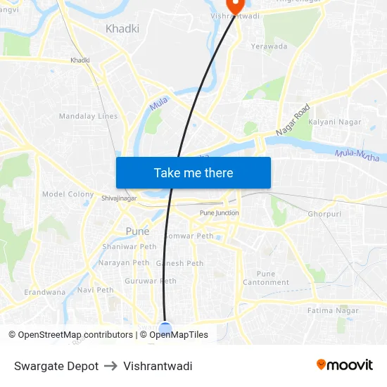 Swargate Depot to Vishrantwadi map