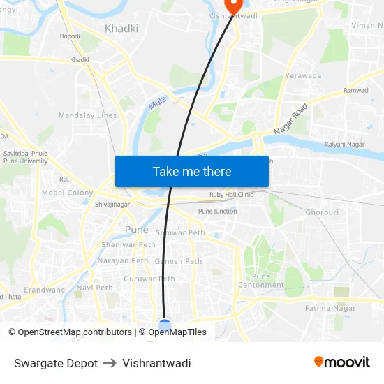 Swargate Depot to Vishrantwadi map