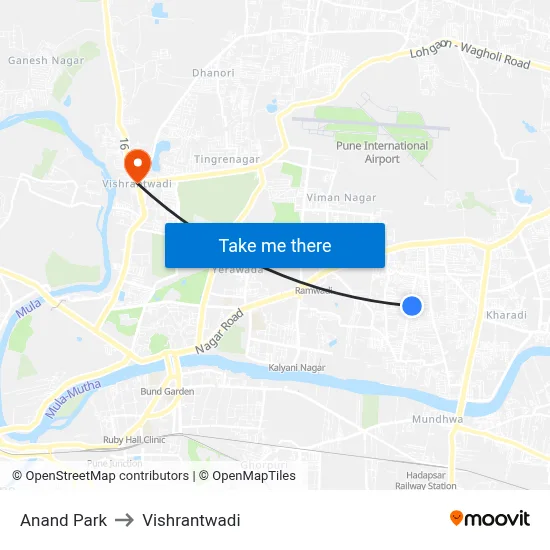 Anand Park to Vishrantwadi map