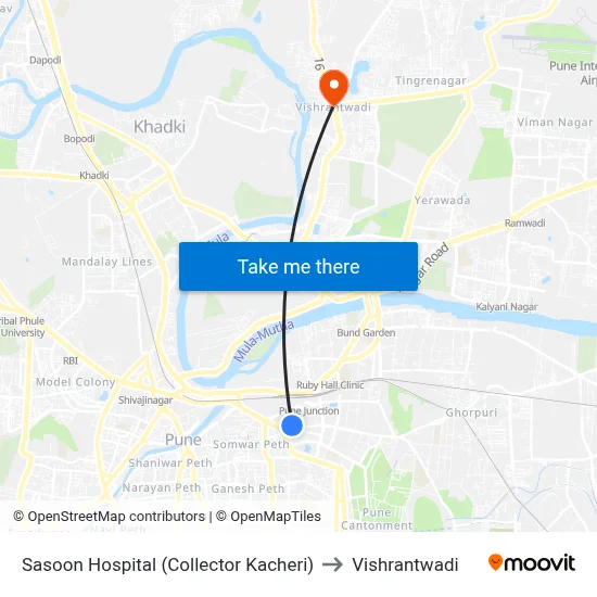 Sasoon Hospital (Collector Kacheri) to Vishrantwadi map