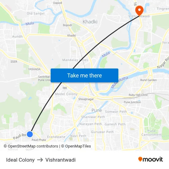 Ideal Colony to Vishrantwadi map