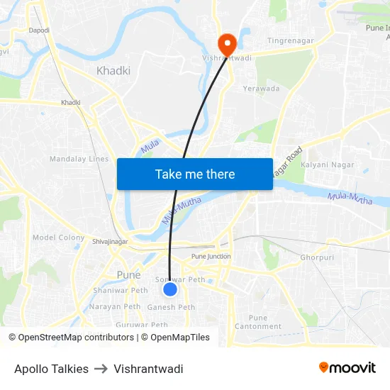 Apollo Talkies to Vishrantwadi map