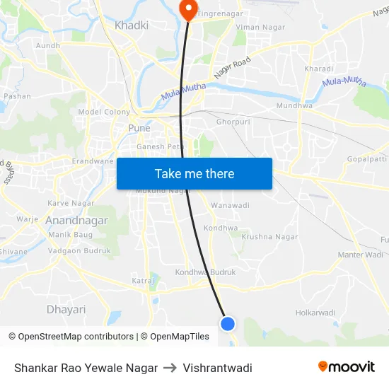 Shankar Rao Yewale Nagar to Vishrantwadi map