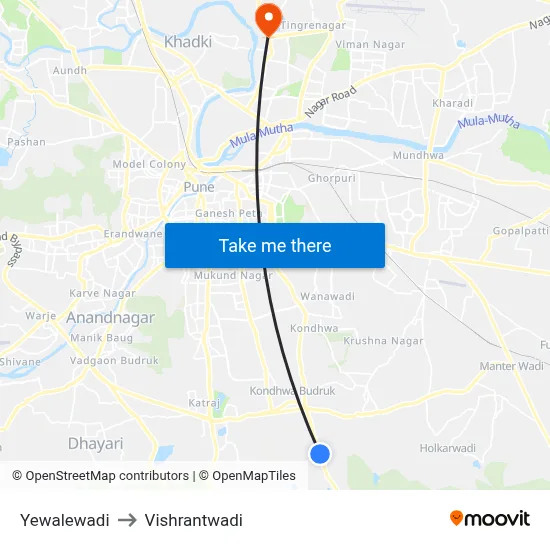 Yewalewadi to Vishrantwadi map